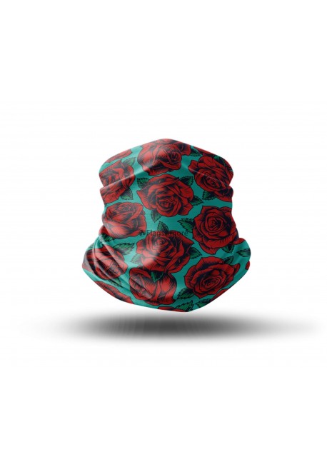 Washable Fabric Face Cover Neck Gaiter With Unique Print Roses Design EU Made