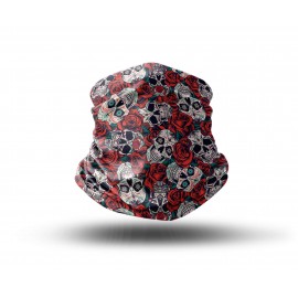 Washable Fabric Face Cover Neck Gaiter With Unique Print Skull Roses Design EU Made