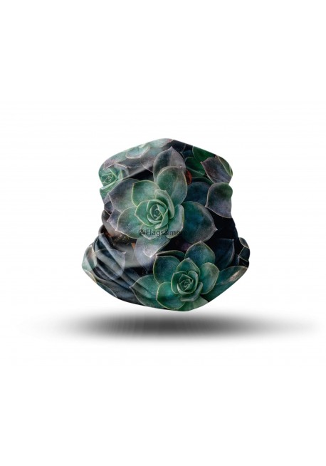 Washable Fabric Face Cover Neck Gaiter With Unique Print Succulents Flowers Design EU Made