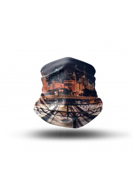 Washable Fabric Face Cover Neck Gaiter With Unique Print Chicago Skyline Design EU Made
