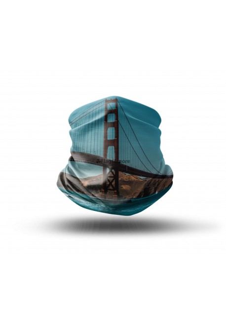 Washable Fabric Face Cover Neck Gaiter With Unique Print Golden Gate Design EU Made