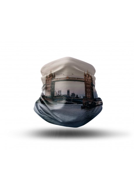 Washable Fabric Face Cover Neck Gaiter With Unique Print London Bridge Design EU Made