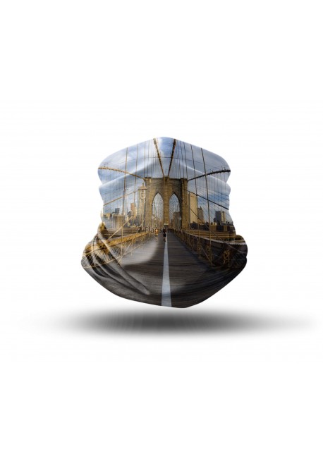 Washable Fabric Face Cover Neck Gaiter With Unique Print New York Brooklyn Bridge Design EU Made