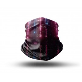 Washable Fabric Face Cover Neck Gaiter With Unique Print Cyberpunk Neon City Design EU Made