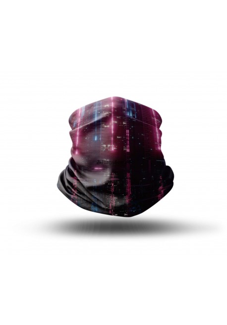 Washable Fabric Face Cover Neck Gaiter With Unique Print Cyberpunk Neon City Design EU Made