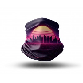 Washable Fabric Face Cover Neck Gaiter With Unique Print Cyberpunk Futuristic City Design EU Made