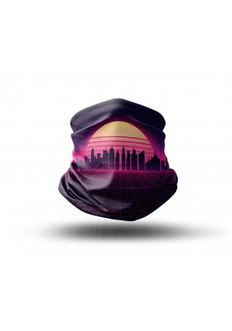 Washable Fabric Face Cover Neck Gaiter With Unique Print Cyberpunk Futuristic City Design EU Made