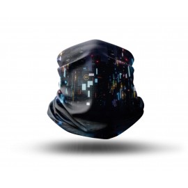 Washable Fabric Face Cover Neck Gaiter With Unique Print Cyberpunk Glowing City Design EU Made