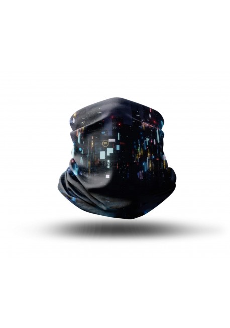 Washable Fabric Face Cover Neck Gaiter With Unique Print Cyberpunk Glowing City Design EU Made